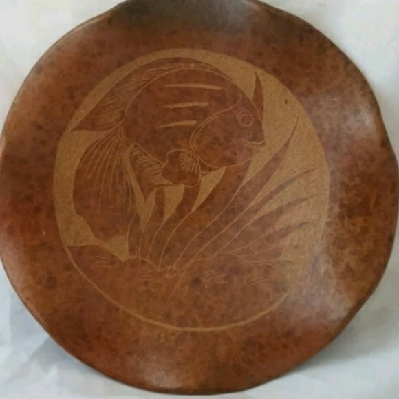 unsure Other - Terracotta Bowl Fish Marked Indonesia Berry Staine